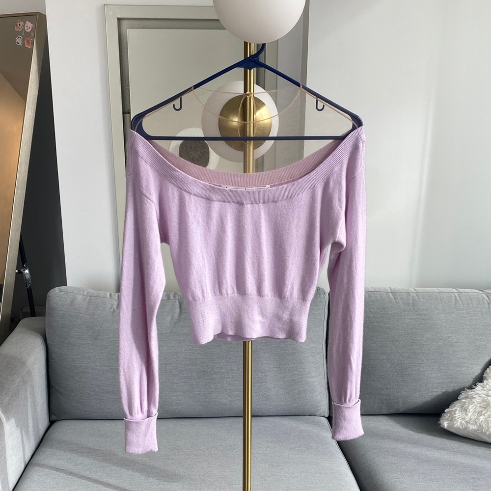 Alexander Wang Purple Sheer Yoke Cropped Sweater
